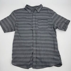 Ocean‎ Current Mens Short Sleeve Button Up Shirt Gray Stripe Pocket Size L